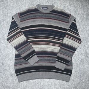 Roundtree And Yorke Knit Textured Striped Sweater Wool Blend Size XL Italy Made